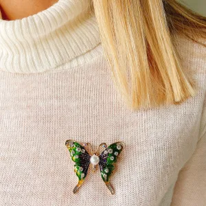 Butterfly Pin in Enamel with Pearl