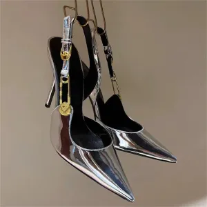 Mirror Metal Buckle Stiletto Heel Sandals