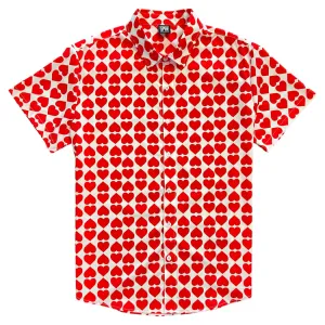 Valentines Day Heart Print Men’s Short Sleeve Button Down Shirt