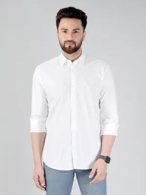 White Solid Slim Fit Casual Shirt | JadeBlue